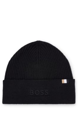 BOSS - Logo-embroidered beanie hat in cotton and wool