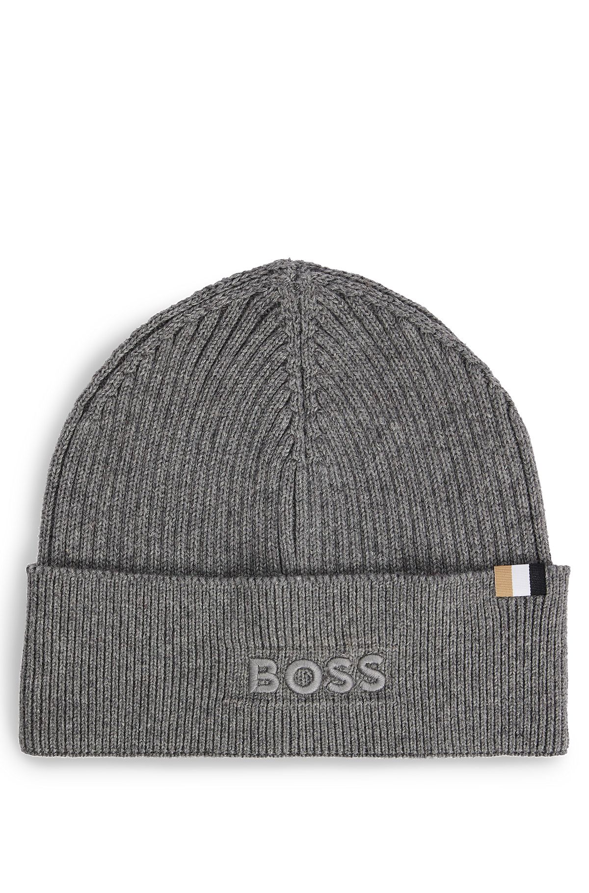 BOSS - Embroidered-logo beanie hat in cotton and wool