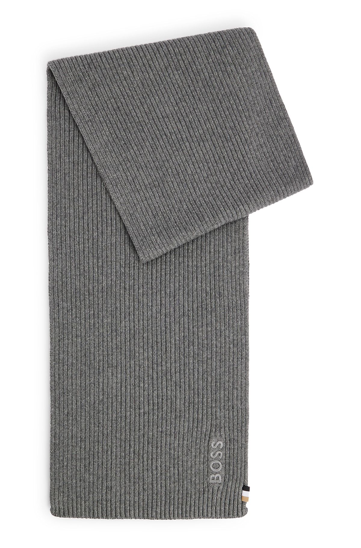 Gerippter Schal aus Baumwoll-Mix mit Logo-Details, Grau