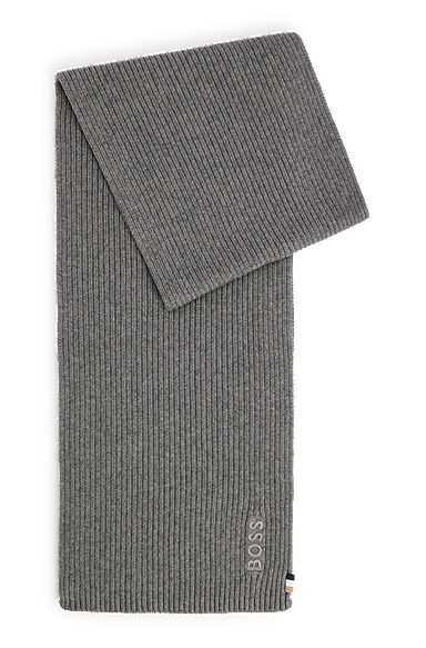 Ribbed scarf in a cotton blend with logo details, Grey