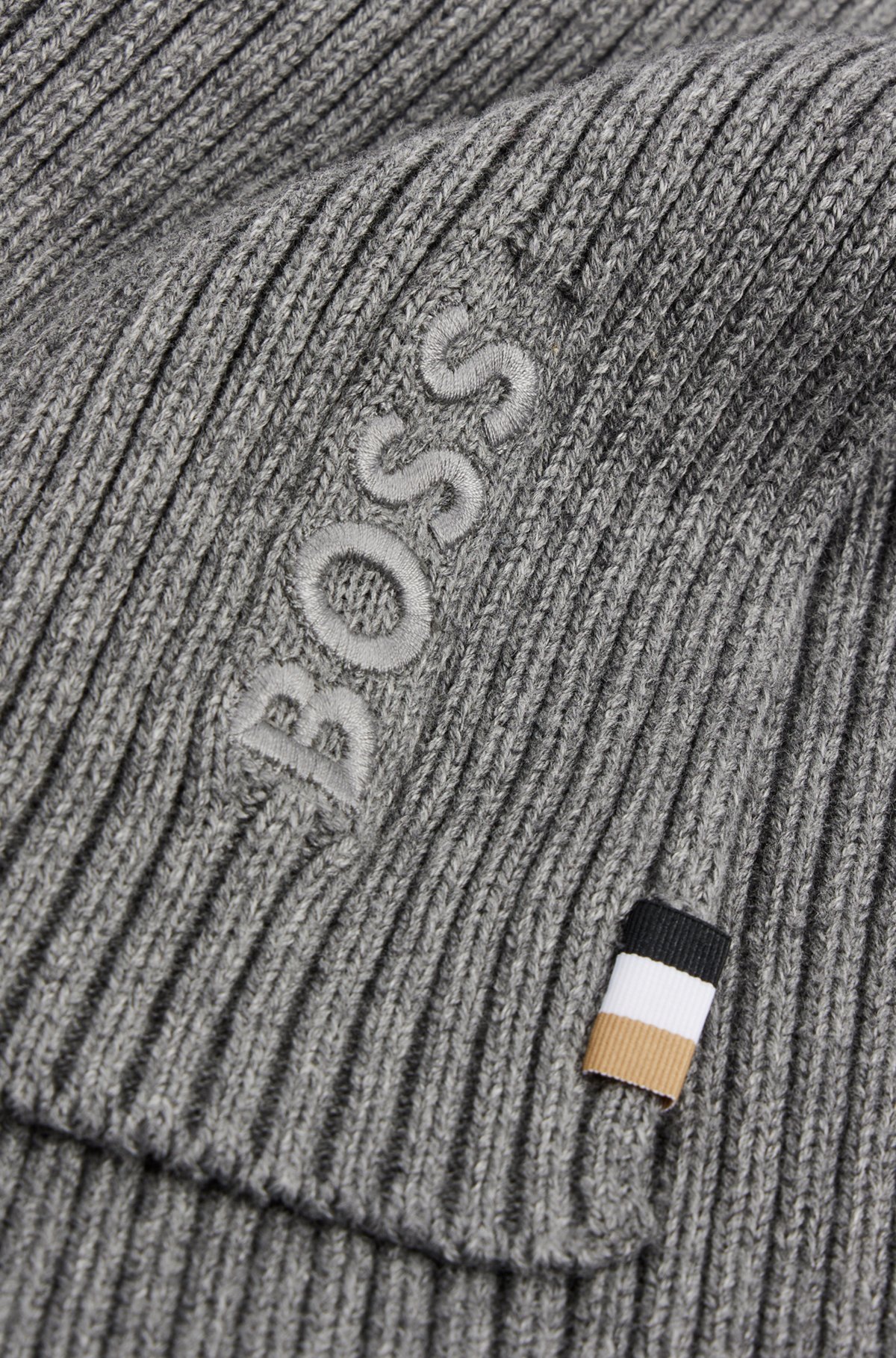 BOSS - Gerippter Schal aus Baumwoll-Mix mit Logo-Details