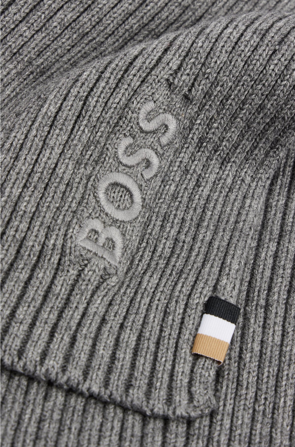 BOSS - Gerippter Schal aus Baumwoll-Mix Logo-Details mit