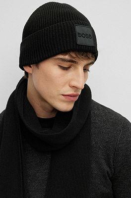 BOSS - Beanie hat and scarf set in metallised fabric