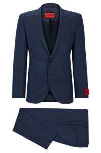 Slim-fit suit in patterned performance-stretch fabric, Dark Blue