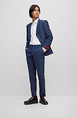 Gemusterter Slim-Fit Anzug aus funktionalem Stretch-Gewebe, Dunkelblau