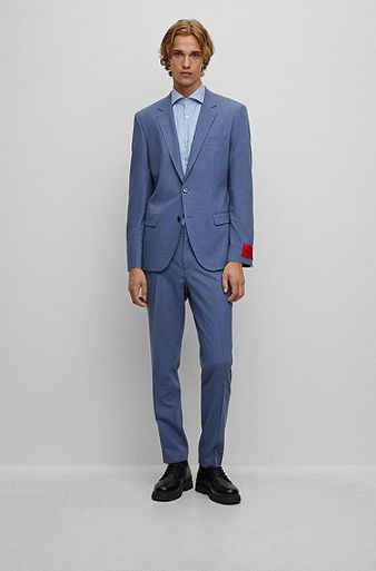 Slim-fit suit in patterned performance-stretch fabric, Blue