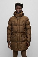 Water-repellent padded jacket with hood, Brown