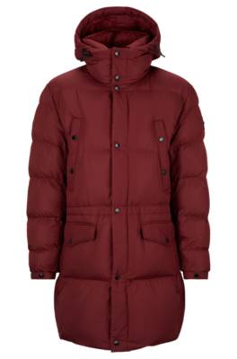 Hugo Boss Water-repellent Padded Jacket With Hood In Red