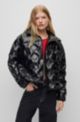 Regular-fit padded jacket with hearts and stacked logos, Black
