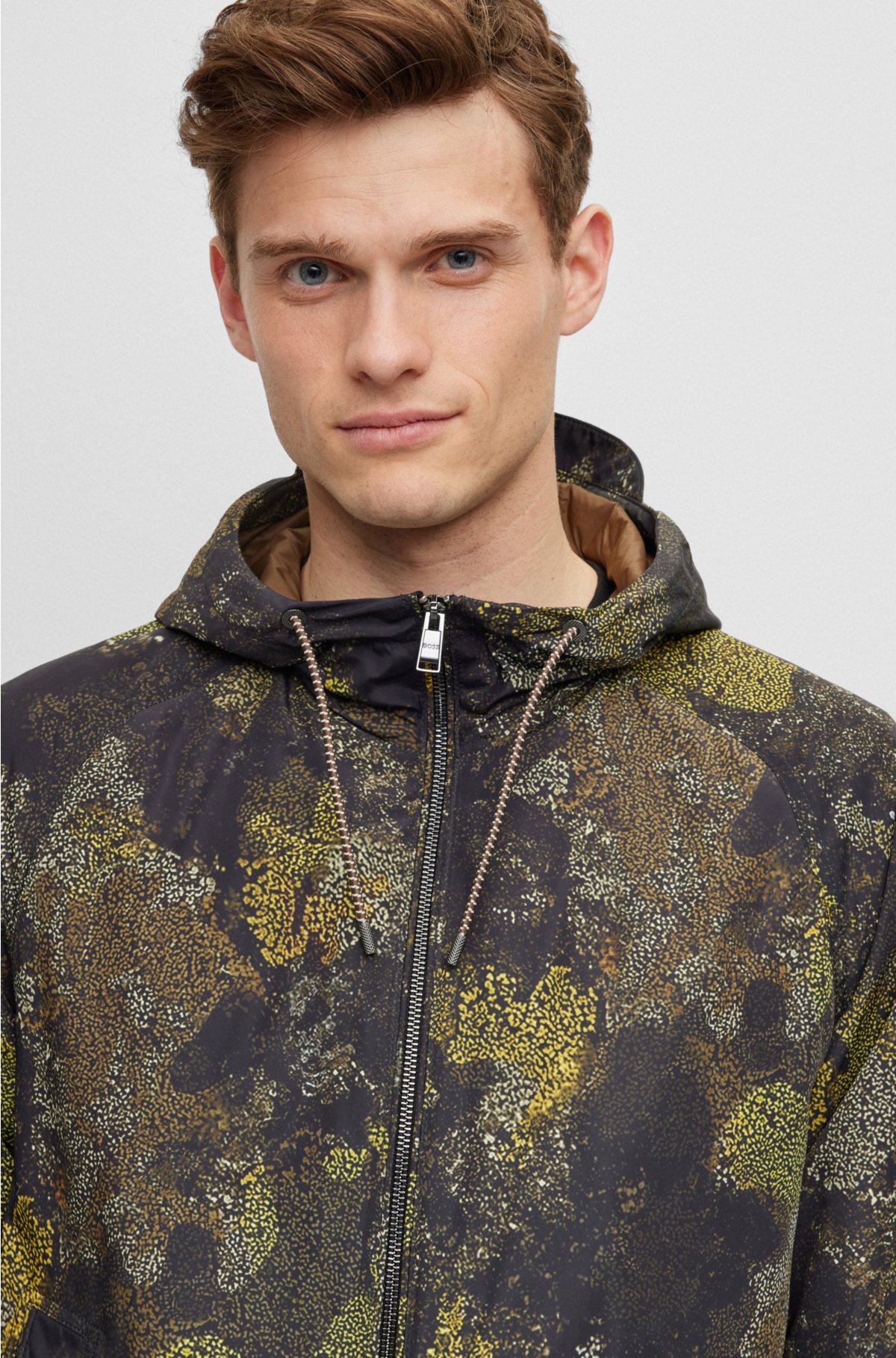 Zip-up hooded jacket with seasonal print, Dark Green