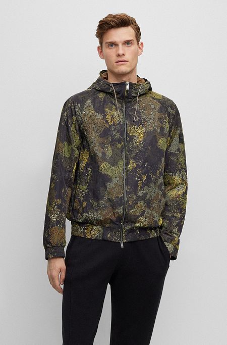 Zip-up hooded jacket with seasonal print, Dark Green