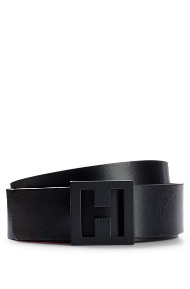 Reversible Italian-leather belt with 'H' buckle, Black