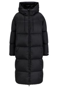 Relaxed-fit long-length jacket in water-repellent fabric, Black