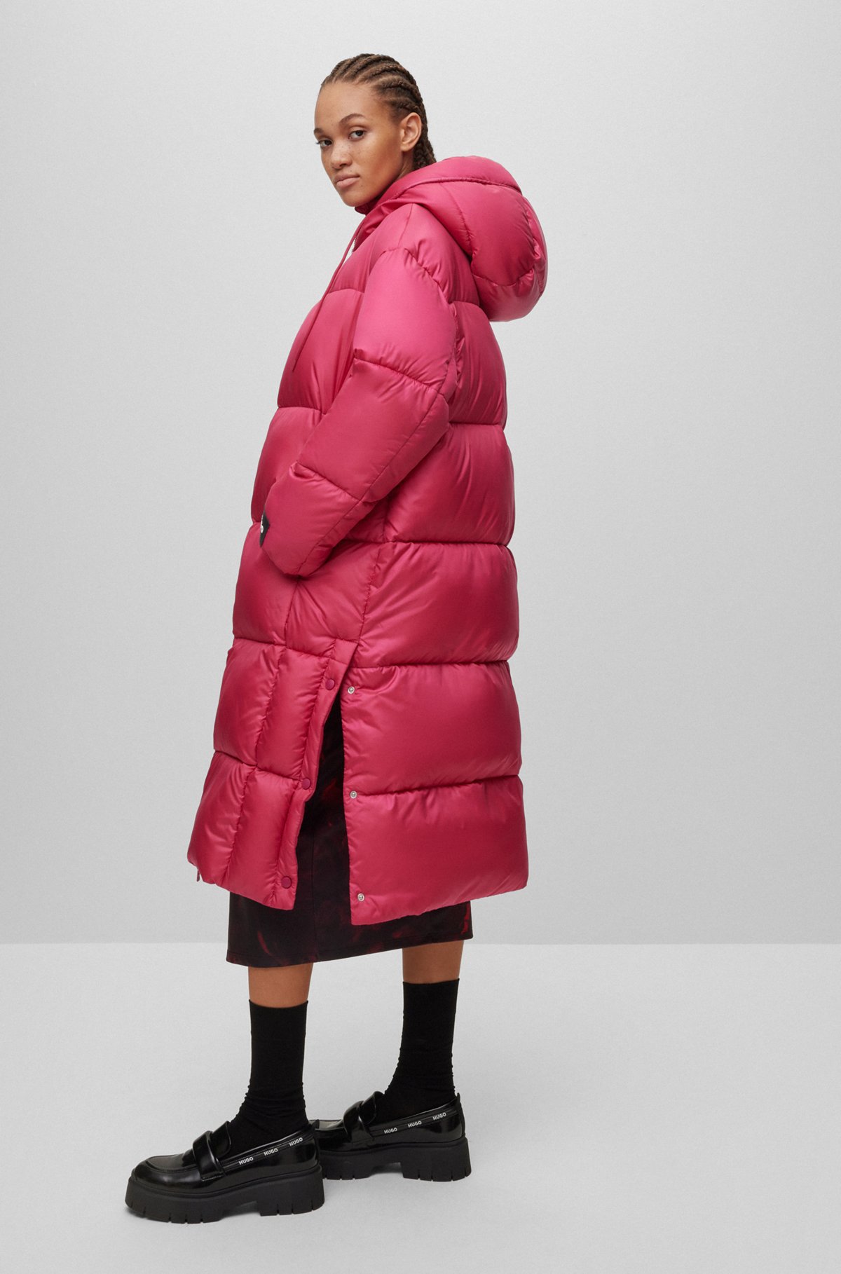 Relaxed-fit long-length jacket in water-repellent fabric, Pink
