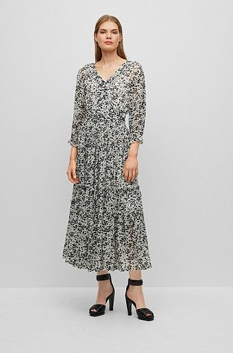Maxi dress with seasonal print and V-neckline, Patterned