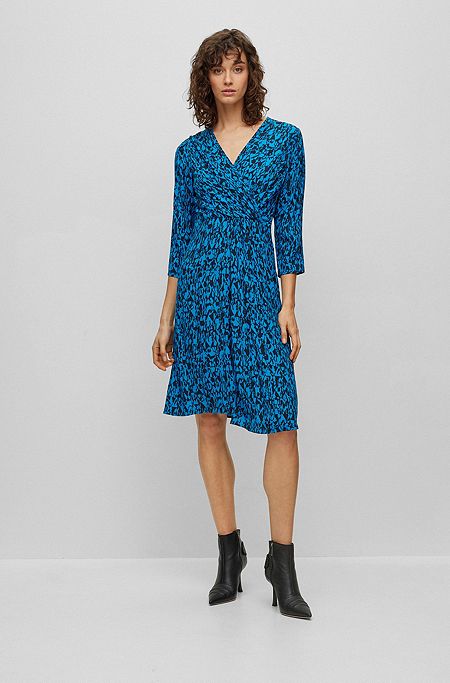 Wrap-front V-neck dress with seasonal print, Patterned