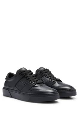 HUGO BOSS LEATHER LACE-UP TRAINERS WITH MONOGRAM DETAILING