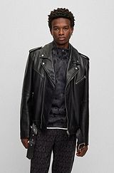 Slim-fit jacket in buffalo leather, Black
