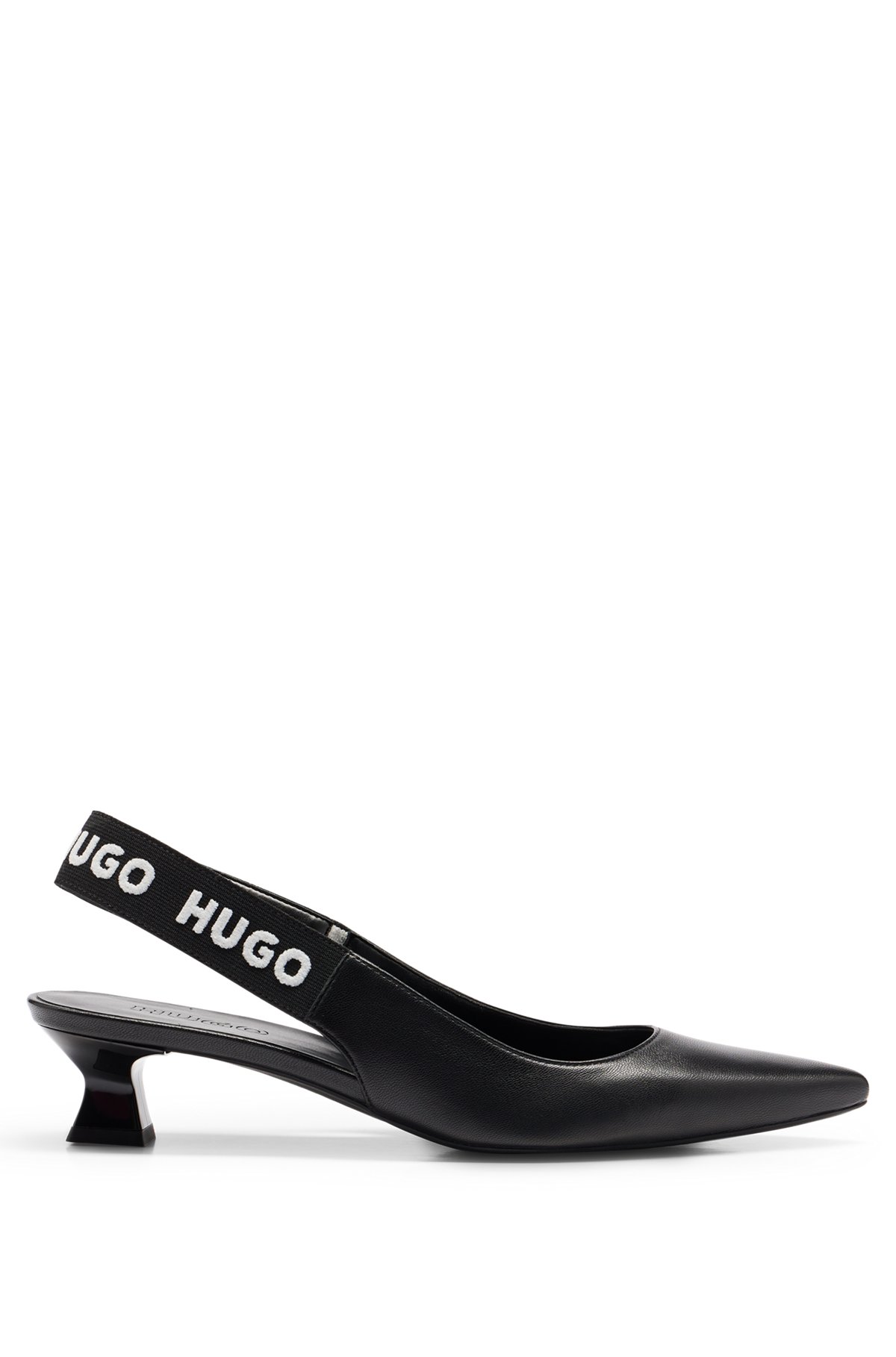 Heeled pumps in nappa leather with branded slingback strap, Black