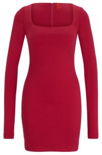 Square-neck long-sleeved dress in stretch jersey, Pink