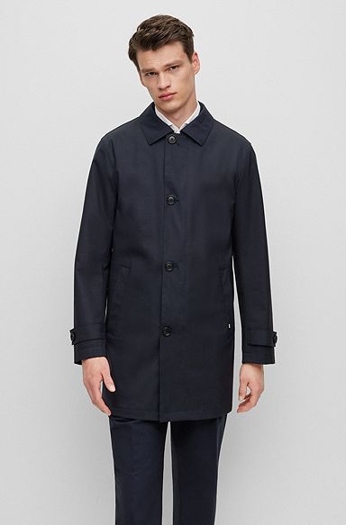 Regular-Fit Mantel aus Stretch-Wolle mit Reißverschluss am Innen-Layer, Dunkelblau