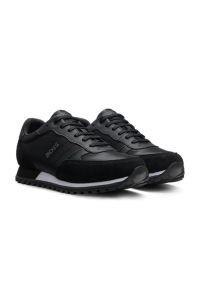 Running-inspired trainers with faux-leather trims, Black