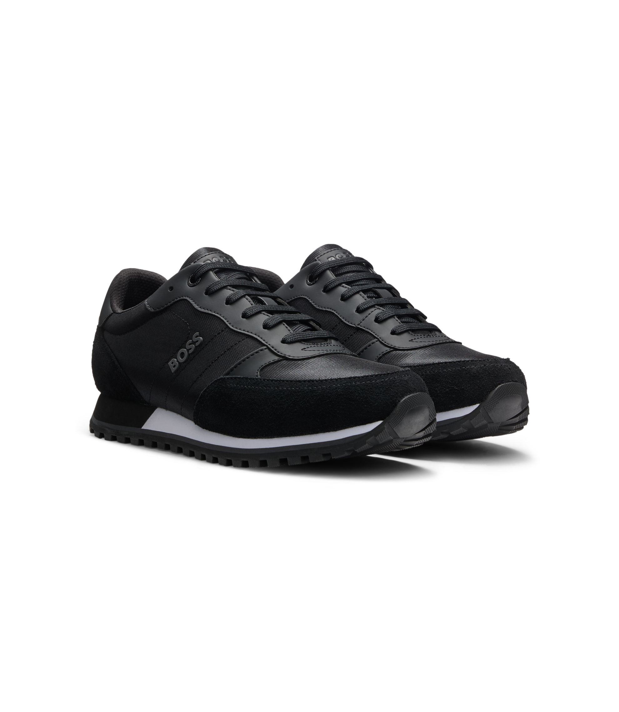 BOSS Running-inspired trainers with faux-leather trims Black