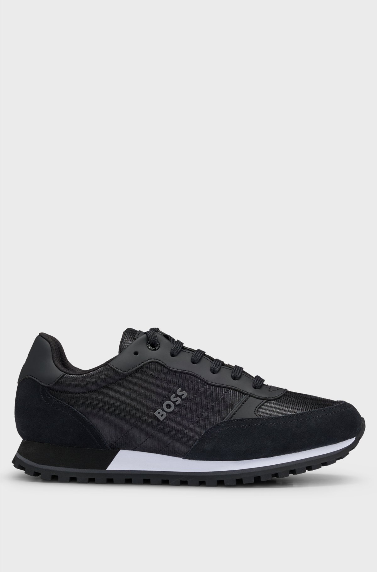Mixed-material trainers with faux-leather trims, Black