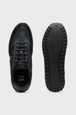 Logo-trim trainers with faux-leather details, Black