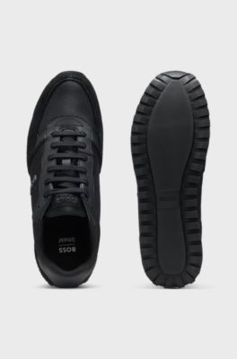 Sneakers con dettagli in similpelle e logo, Nero