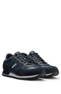 Sneakers in hardloopstijl met imitatieleer, Donkerblauw