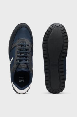Logo-trim trainers with faux-leather details, Dark Blue