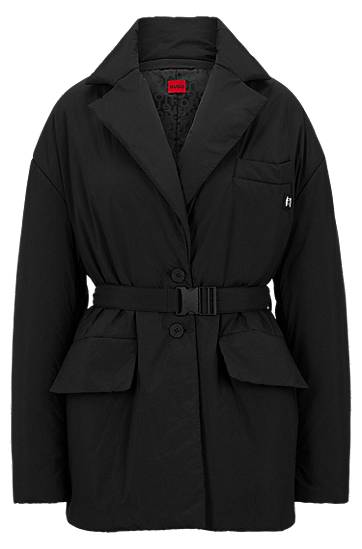 Belted oversized-fit jacket in water-repellent fabric, Hugo boss
