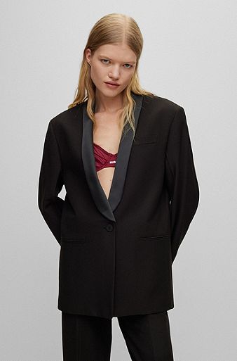 Oversized-fit blazer met sjaalrevers, Zwart