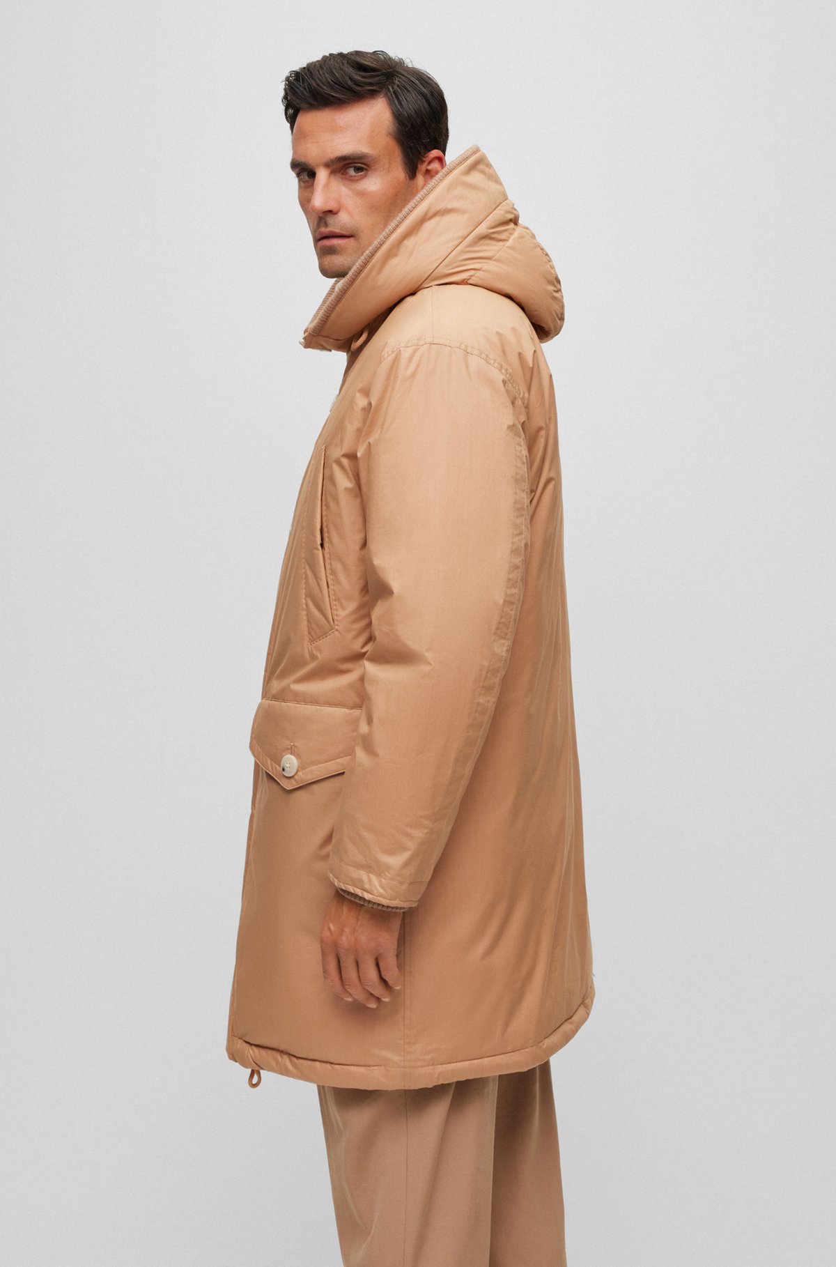 Water-repellent cotton-blend parka with down filling, Beige