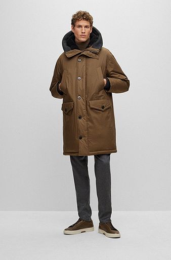 Water-repellent cotton-blend parka with down filling, Brown