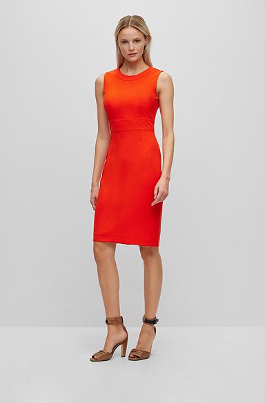 Slim-fit business dress with front slit, Orange