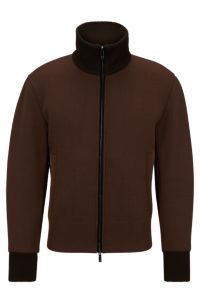 Padded woven jacket with knitted stand collar, Dark Brown