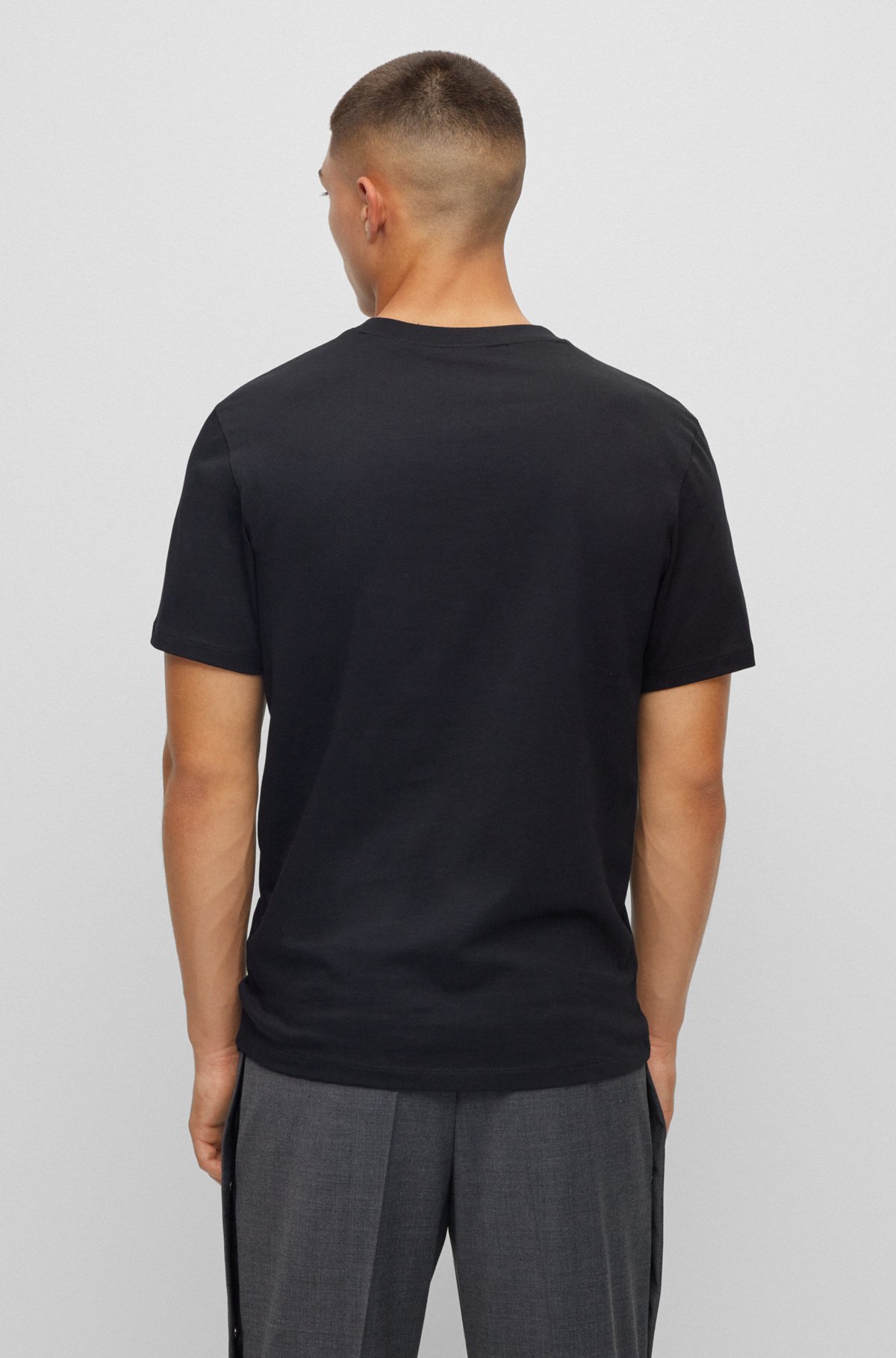 T-Shirt aus Baumwoll-Jersey mit Artwork und Logo, Schwarz