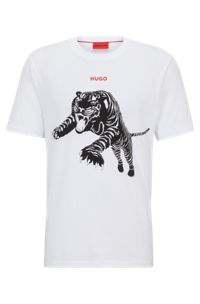 T-Shirt aus Baumwoll-Jersey mit Artwork und Logo, Weiß