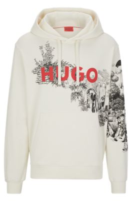 HUGO - Cotton-terry hoodie with logo and artwork