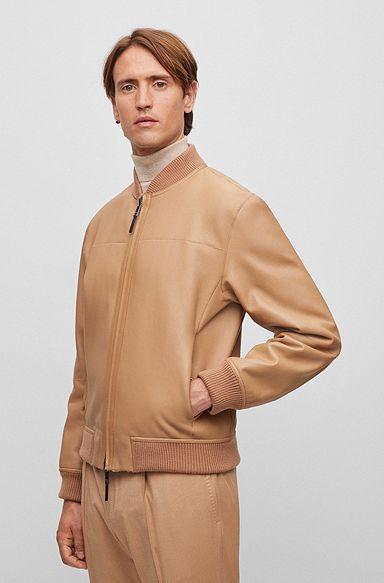 Reversible zip-up jacket in sheepskin, Beige