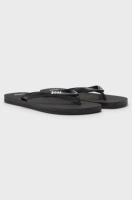 Italian-made flip-flops with contrast logo detail, Black