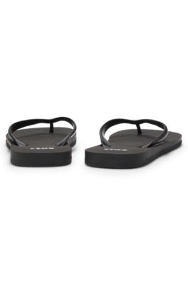 Italian-made flip-flops with contrast logo detail, Black
