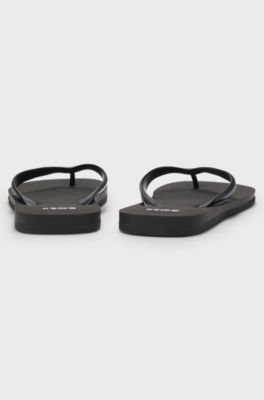 Italian-made flip-flops with contrast logo detail, Black