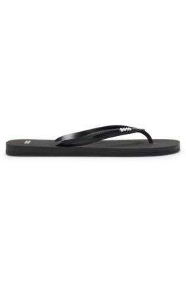 Italian-made flip-flops with contrast logo detail, Black
