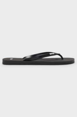 Italian-made flip-flops with contrast logo detail, Black