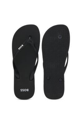 Italian-made flip-flops with contrast logo detail, Black
