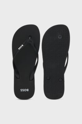 Italian-made flip-flops with contrast logo detail, Black