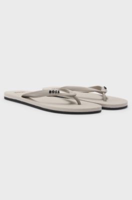 Italian-made flip-flops with contrast logo detail, Natural